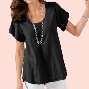 Soft Surroundings Jacinda Top Black Cotton Soft Short Sleeves Size Petite Small